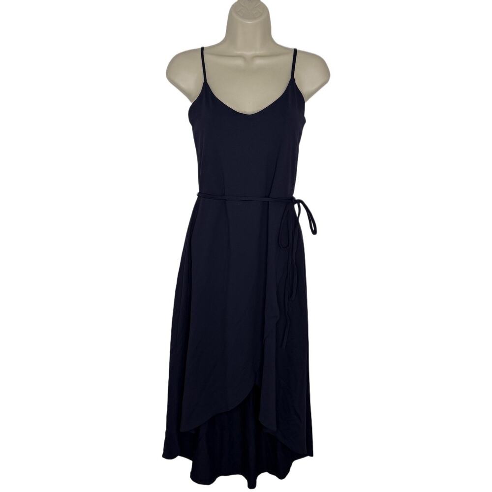 Susana Monaco M Navy Blue Stretchy Strappy Tulip Faux Wrap Hi-Low Dress New